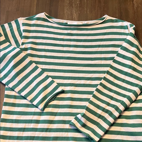 THE GREAT. Green Sailor Stripe Boatneck Top - Picture 3 of 6